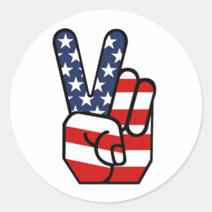Sticker Rond Main de paix de drapeau américain