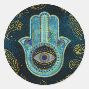 Sticker Rond Main décorative de Hamsa avec l'arrière - plan d