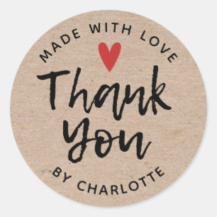 Sticker Rond Main Ferme Merci Fabriqué Avec Amour Kraft Rustiqu
