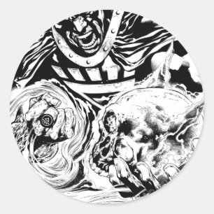 Sticker Rond Main noire avec le panneau 2 de crâne