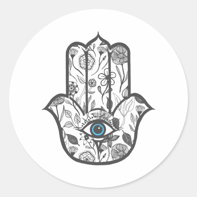 Sticker Rond Main simple tirée à la main Hamsa florale main (Devant)