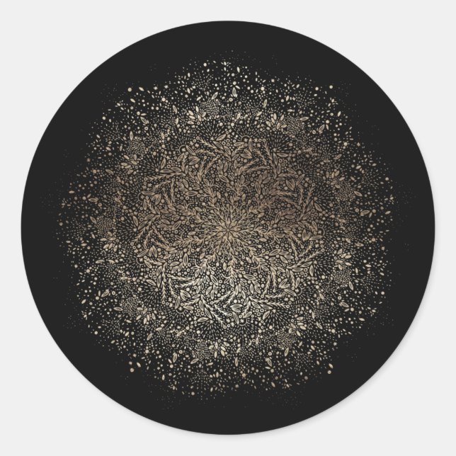 Sticker Rond Main Whimsical Formal tiré Mariage noir et or (Devant)