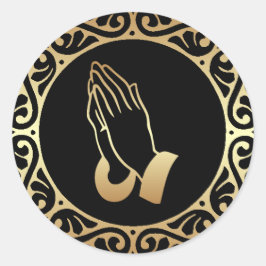 Sticker Rond Mains de prière d'or