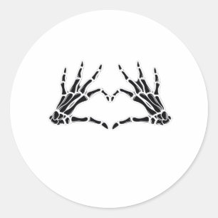 Sticker Rond Mains De Squelette En Forme De Coeur - Art Unique 