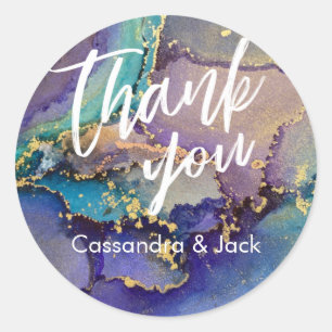 Sticker Rond Mains Décontractées d'or liquide multicolore Abstr