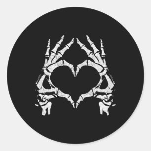 Sticker Rond Mains du coeur - Halloween - Squelette Mains Coeur