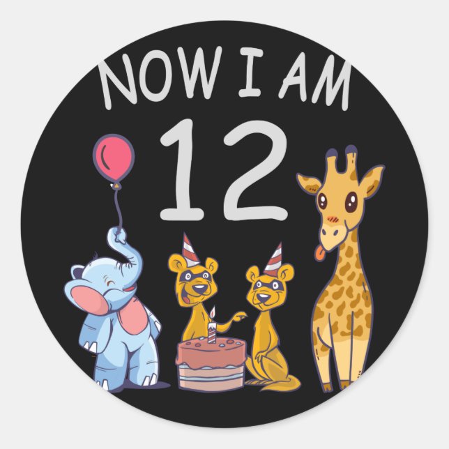 Sticker Rond Maintenant, j'ai 12 ans 12e anniversaire au Zoo (Devant)