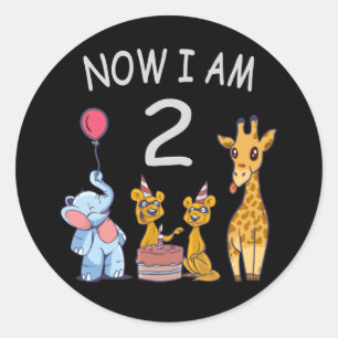 Sticker Rond Maintenant, j'ai 2 ans 2e anniversaire au Zoo