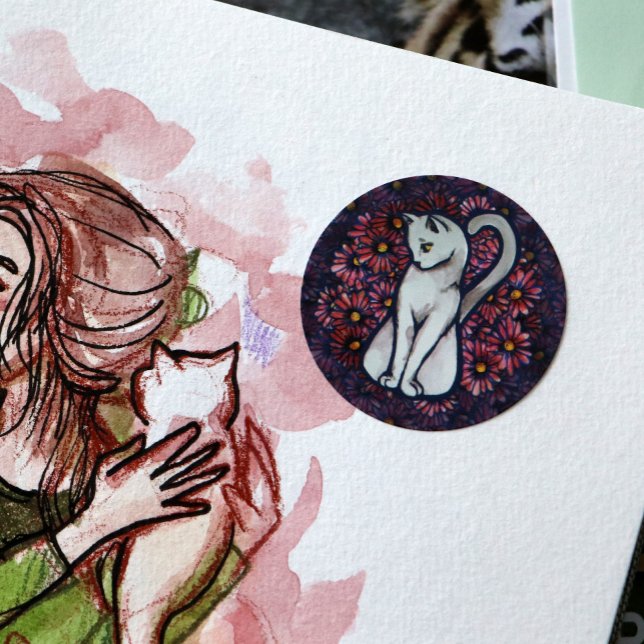 Sticker Rond Maisies blanches de chats (Créateur téléchargé)
