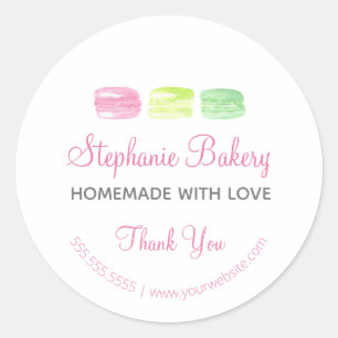 Sticker Rond Maison avec amour Macarons Boulangerie Merci