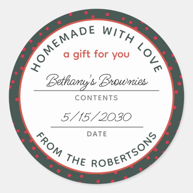 Sticker Rond Maison avec Love Festive Rouge Vert (Devant)