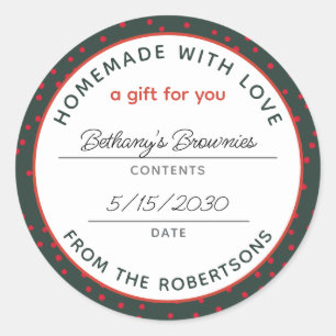 Sticker Rond Maison avec Love Festive Rouge Vert