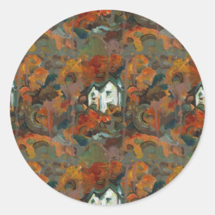 Sticker Rond Maison Blanche et arbres d'automne