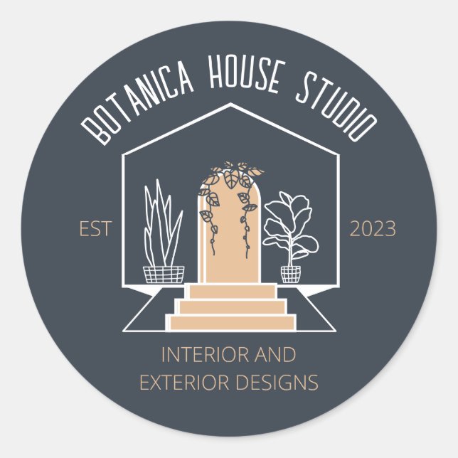 Sticker Rond Maison botanique Brown intérieur de la Marine (Devant)