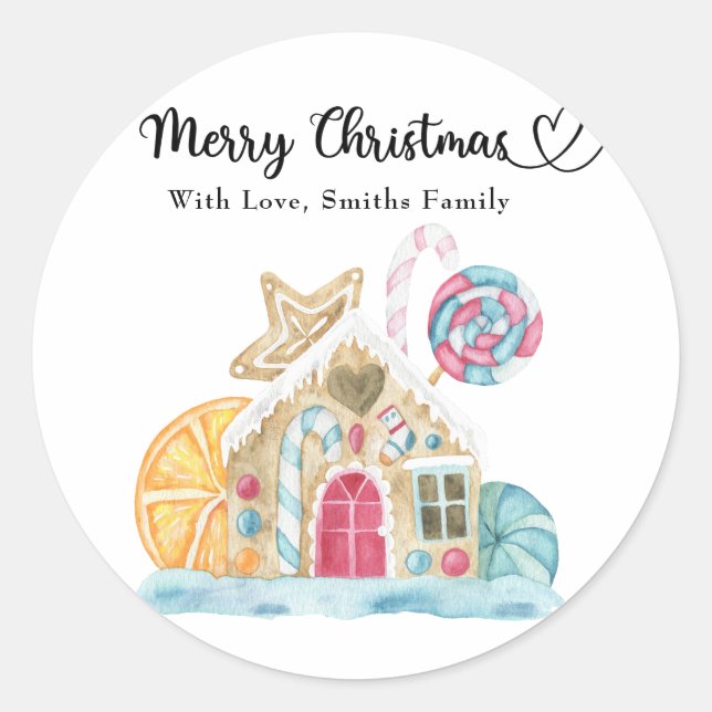 Sticker Rond Maison de biscuits de Noël - Joyeux Noël (Devant)