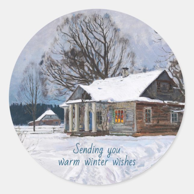 Sticker Rond Maison de campagne à Dusk en hiver (Devant)