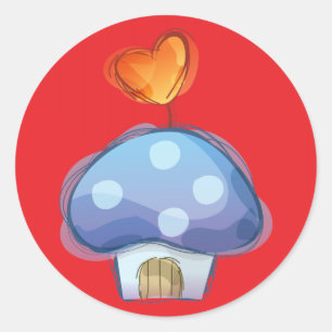 Sticker Rond Maison de champignons en rouge