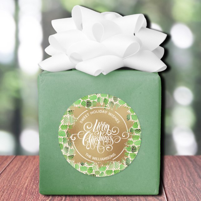 Sticker Rond Maison de Noël Cuisine de vacances (Christmas sweet holiday wishes homemade baking round stickers with green brush stroke pattern)