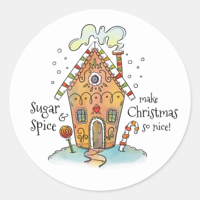 Sticker Rond Maison de pain de gingembre de Noël (Devant)