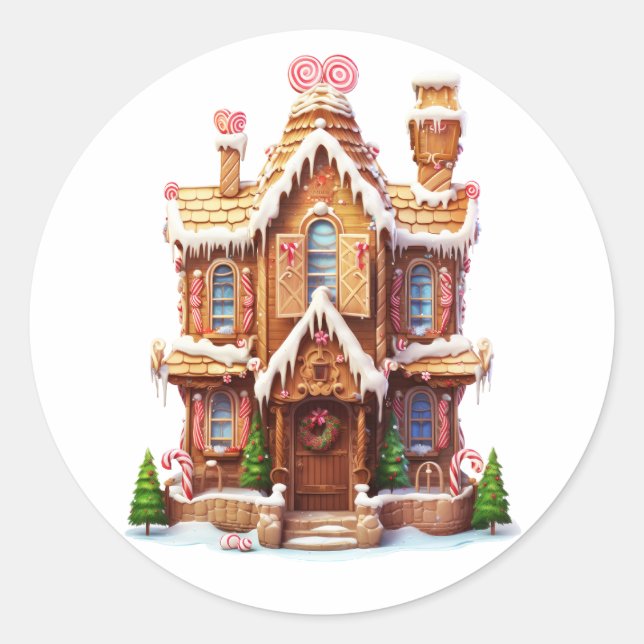 Sticker Rond Maison de pain d'épices de Noël (Devant)