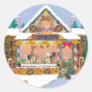 Sticker Rond Maison de pain d'épices de Noël Yorkie
