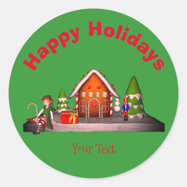 Sticker Rond Maison de pain d'épices Noël Fêtes Personnalisées  (Devant)