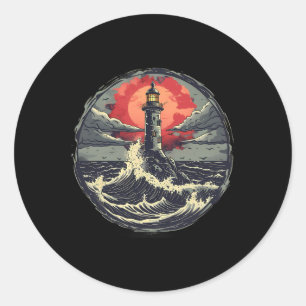Sticker Rond Maison de phare Maison au bord de la mer Voile Bat