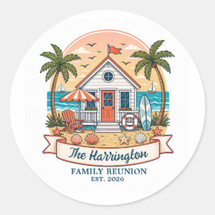 Sticker Rond Maison de plage côtière Réunion de famille 