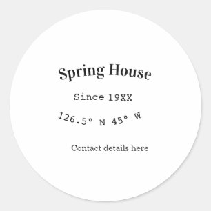 Sticker Rond Maison de printemps etc. Date année coordonnées pe