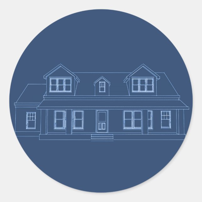 Sticker Rond Maison : Dessin d'impression bleu : (Devant)