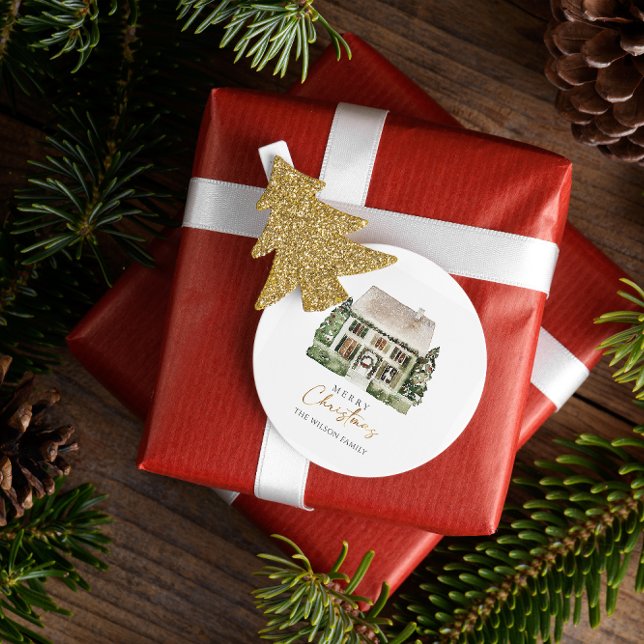 Sticker Rond Maison d'hiver de l'eau Noël (Créateur téléchargé)