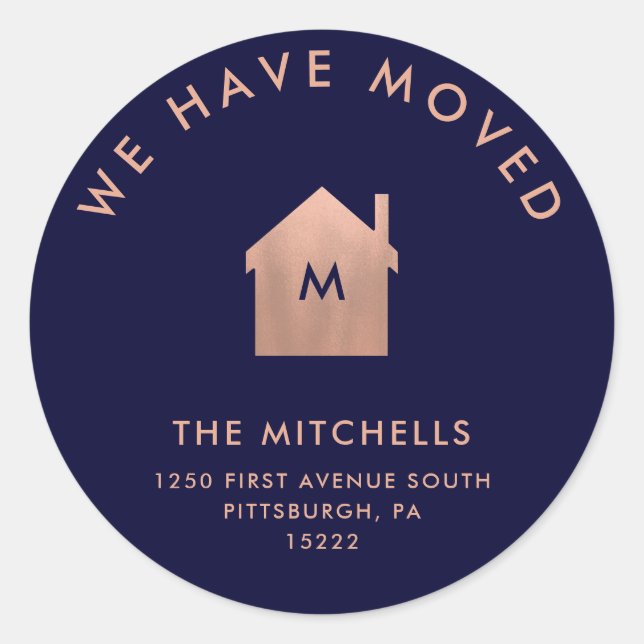 Sticker Rond Maison d'or moderne Faux Rose | Nouvelle adresse (Devant)