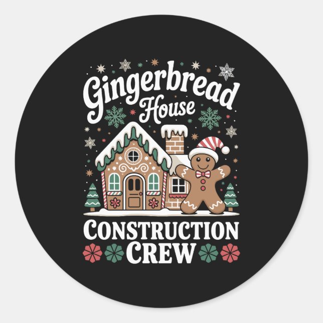 Sticker Rond Maison en pain d'épice Construction Crew Noël Noël (Devant)