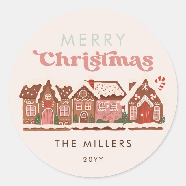 Sticker Rond Maison en pain d'épice Joyeux Noël moderne (Devant)