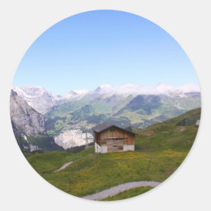 Sticker Rond Maison et alpes suisses