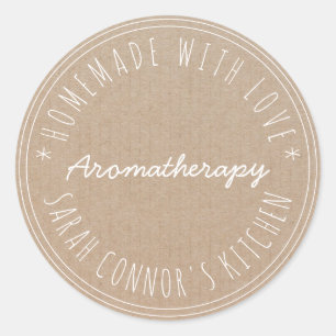 Sticker Rond Maison faite avec amour Aromathérapie Kraft