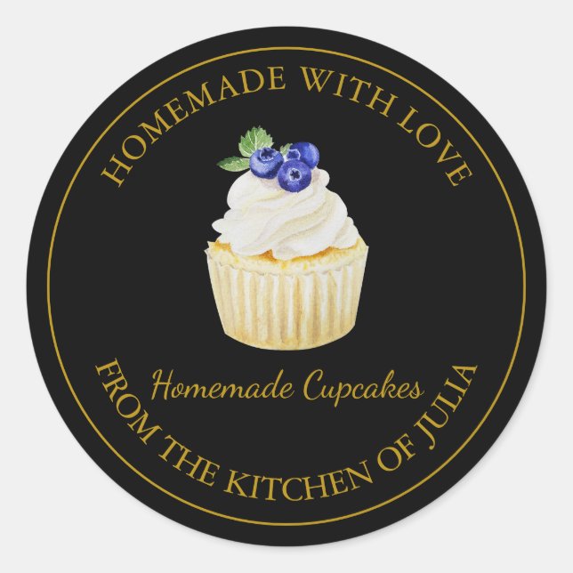 Sticker Rond Maison faite avec amour Blueberry Cupcake Étiquett (Devant)