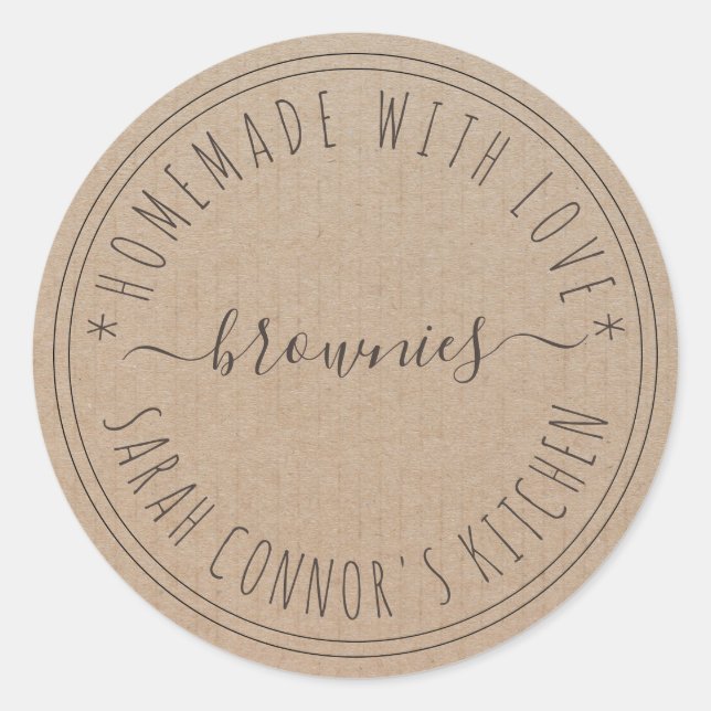 Sticker Rond Maison faite avec amour brownies Kraft Baking Kraf (Devant)