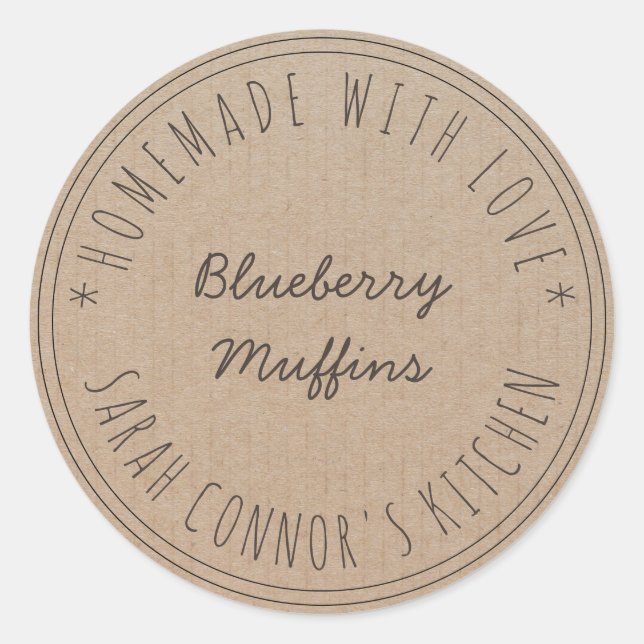 Sticker Rond Maison faite avec amour Muffins Kraft Baking Kraft (Devant)