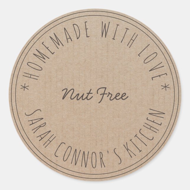 Sticker Rond Maison faite avec amour Nut papier Kraft gratuit (Devant)