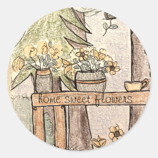Sticker Rond maison fleurs douces