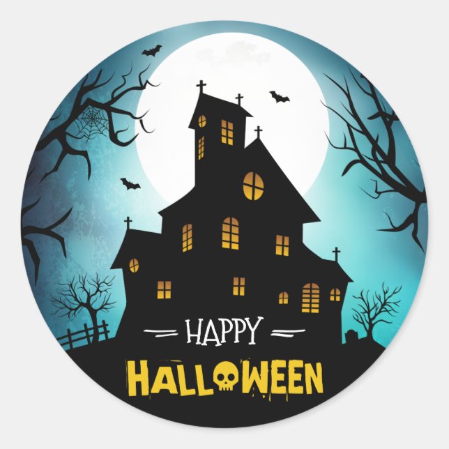 Sticker Rond Maison Hantée déplaisante Blue Sky Moon Happy Hall (Devant)