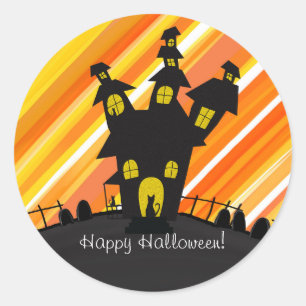 Sticker Rond Maison Hantée des Chats Noirs Soirée Halloween