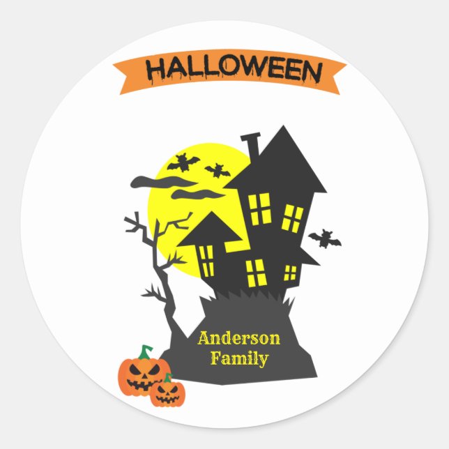 Sticker Rond Maison hantée d'Halloween éffrayant (Devant)