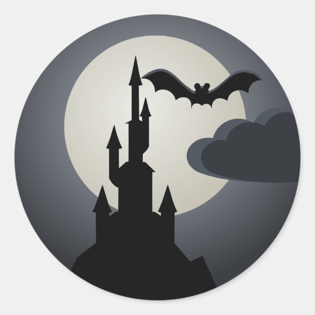 Sticker Rond Maison hantée d'Halloween éffrayant sur Hill (Devant)