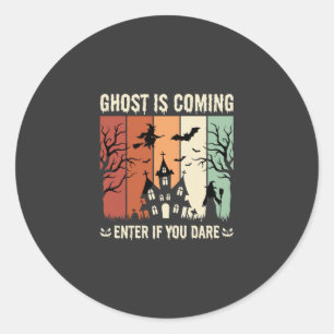 Sticker Rond Maison Hantée Fantôme d'Halloween Arrive
