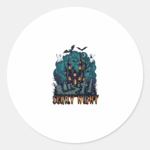 Sticker Rond Maison Hantée Fantômes Cimetière Nuit Effrayante