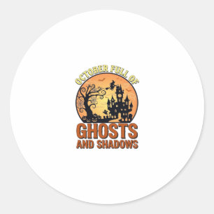 Sticker Rond Maison Hantée Fantômes Ombres Pleine Octobre Sorci