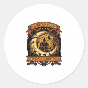 Sticker Rond Maison hantée Halloween Amour Croissant Lune Noir