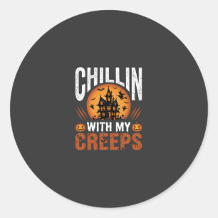 Sticker Rond Maison Hantée Halloween Chillin Avec Mes Creeps De
